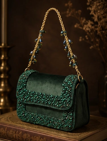 Emerald Vine Beaded Bag