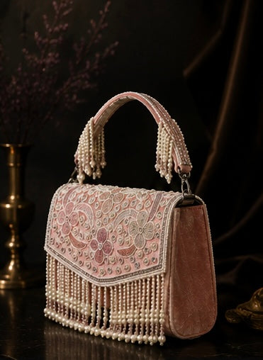 ROSÉ PEARL EMBROIDERED SHOULDER BAG