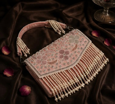 ROSÉ PEARL EMBROIDERED SHOULDER BAG