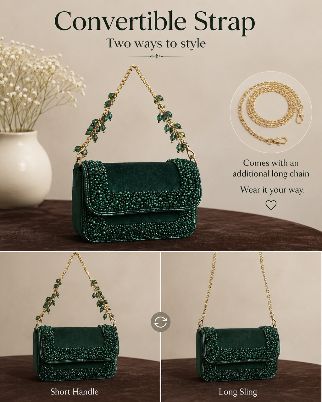 Emerald Vine Beaded Bag