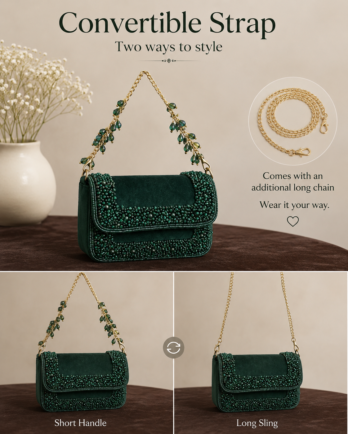 Emerald Vine Beaded Bag