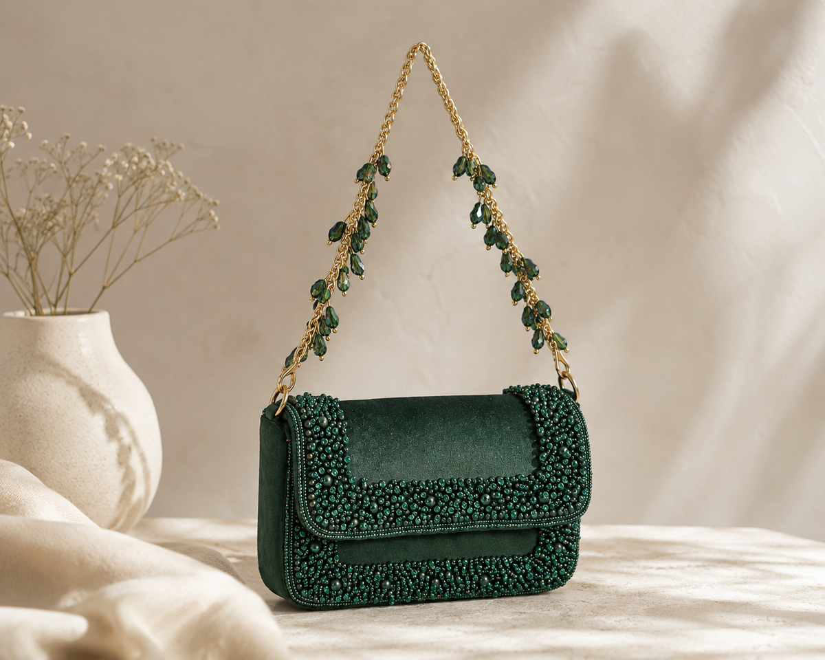 Emerald Vine Beaded Bag