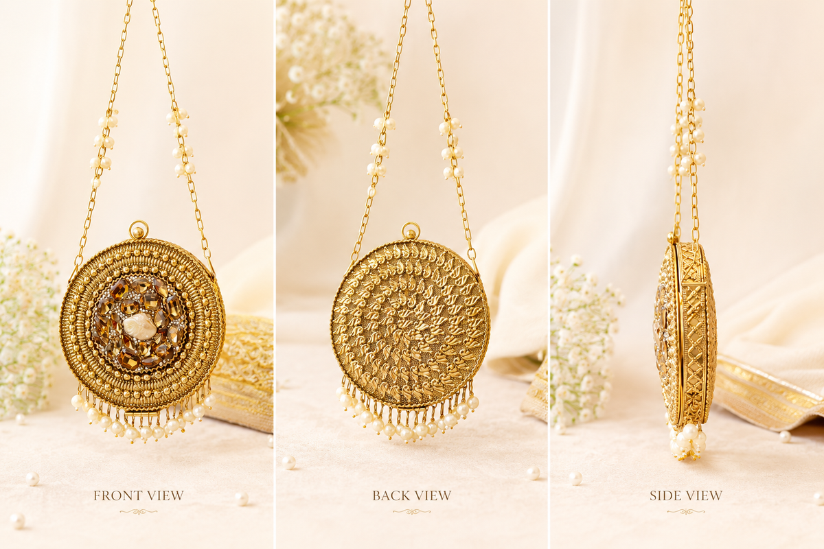 Rajwada Round Pearl Mini Clutch