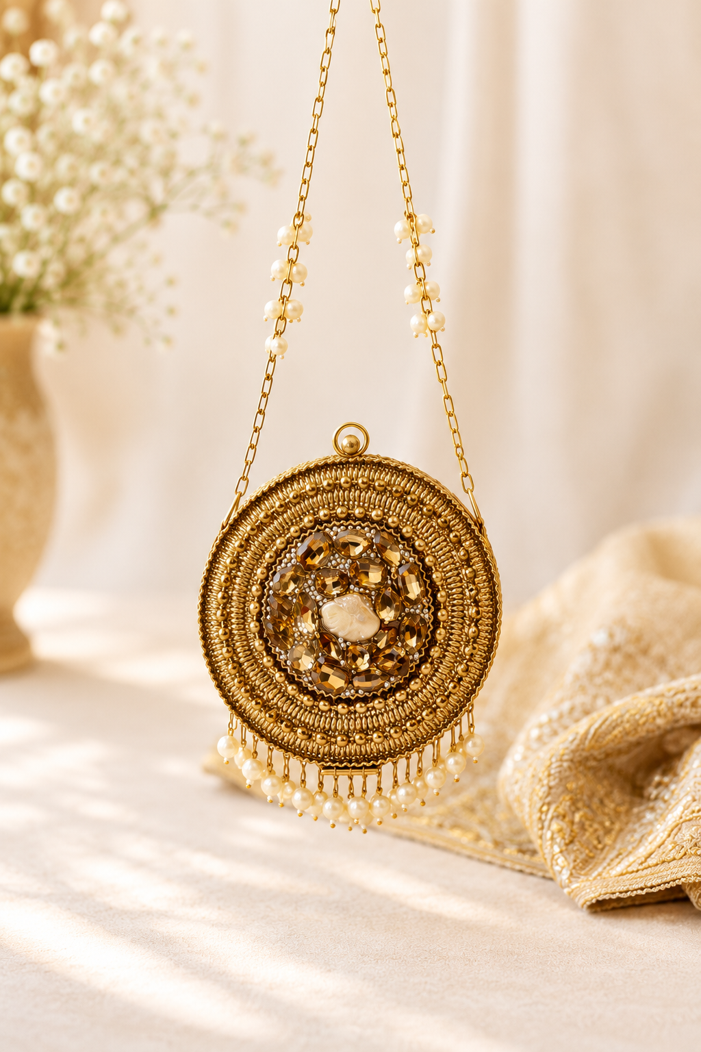 Rajwada Round Pearl Mini Clutch