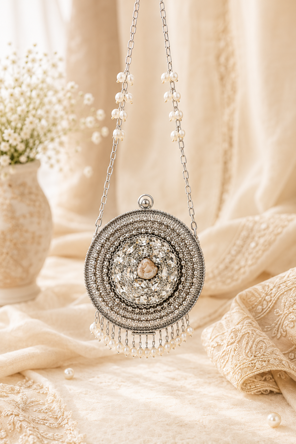 Rajwada Round Pearl Mini Clutch