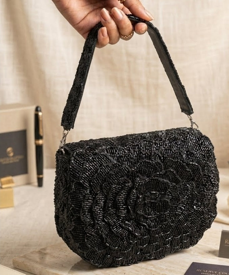 Rosette Hand-Beaded Bag