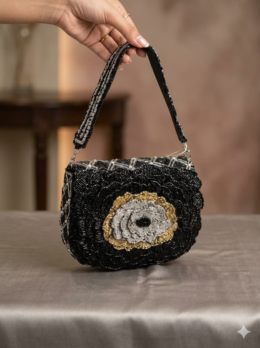 Rosette Hand-Beaded Bag