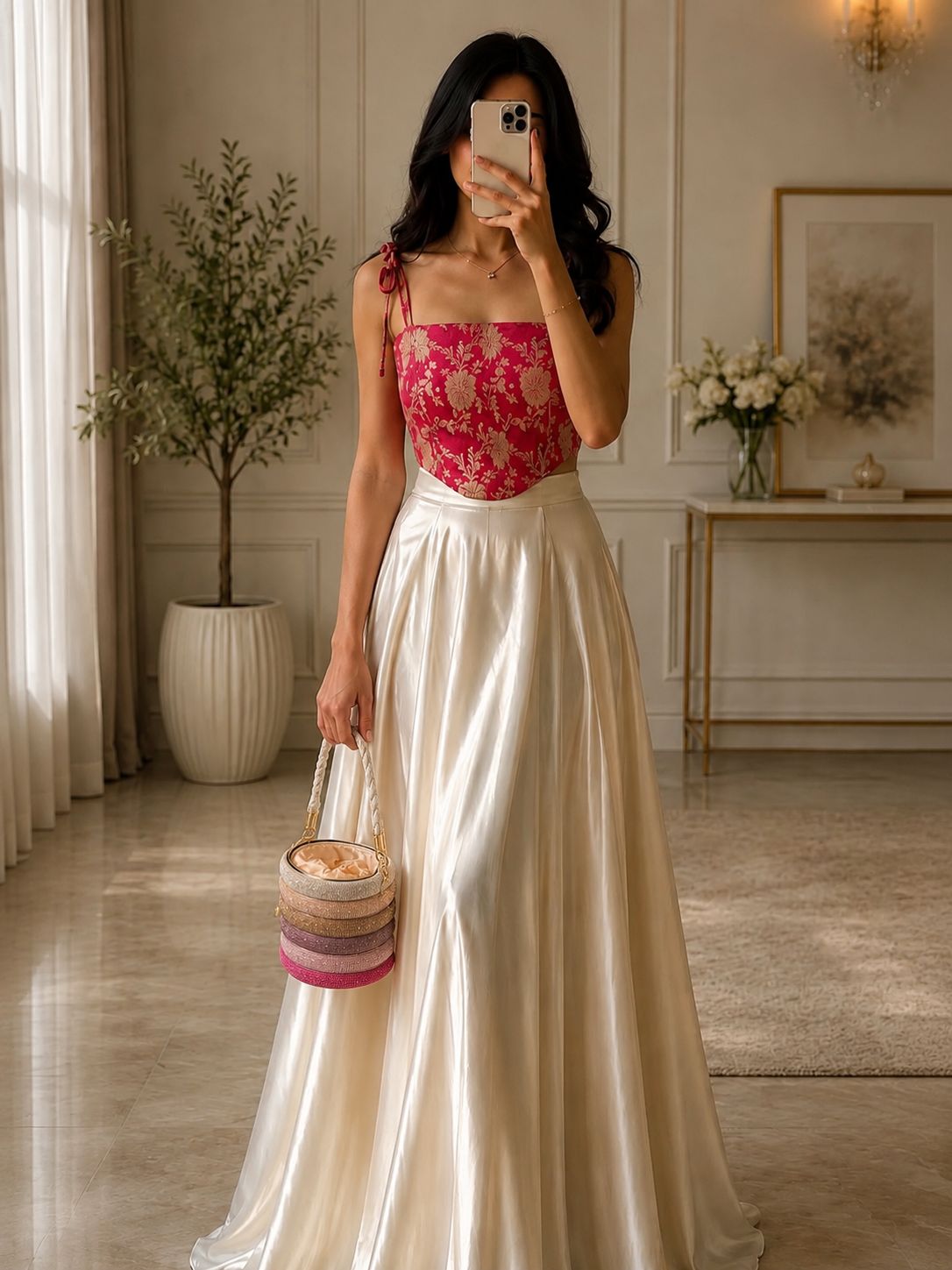 Luxe Halo Crystal Bucket Bag