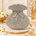 Silver Crystal Embellished Potli Bag