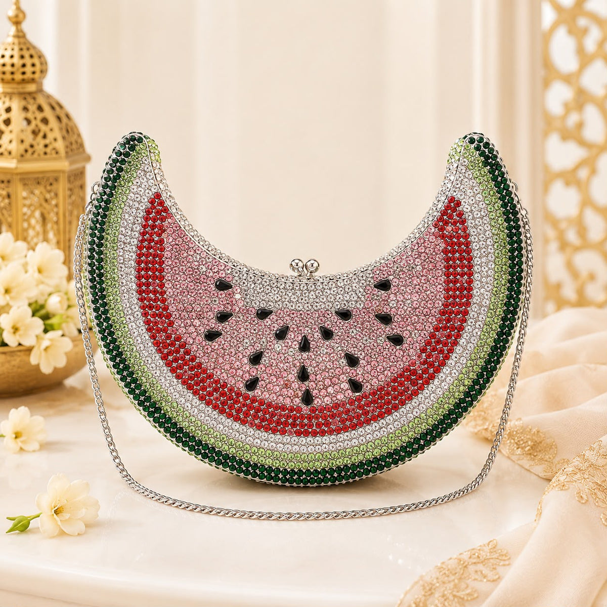 Watermelon Crystal Embellished Sling Bag