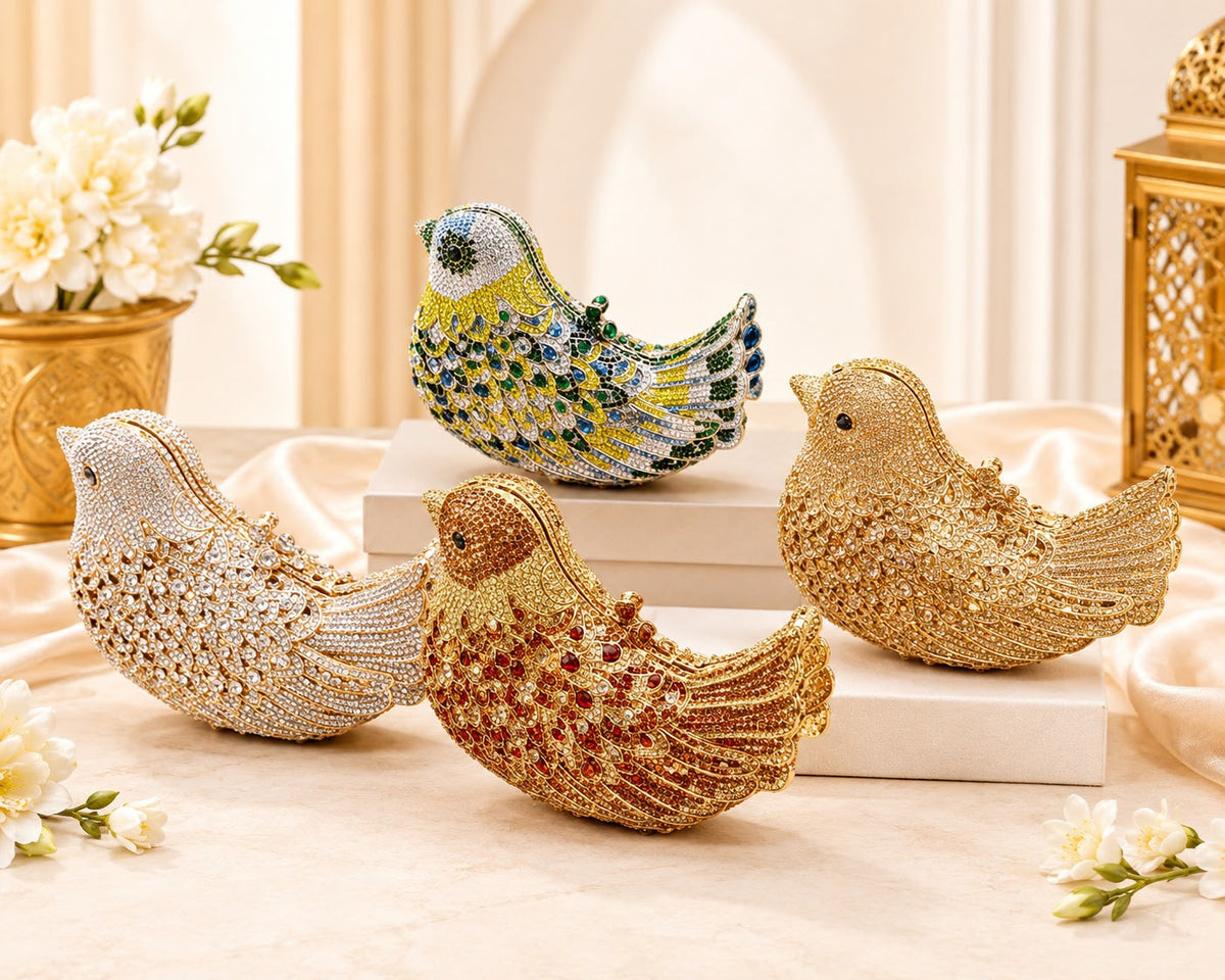 Luxury Crystal Bird Clutch – Embellished Evening Minaudière Bag