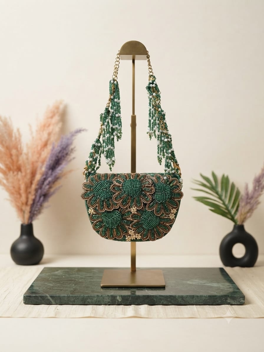 Emerald Bloom Flap Bag
