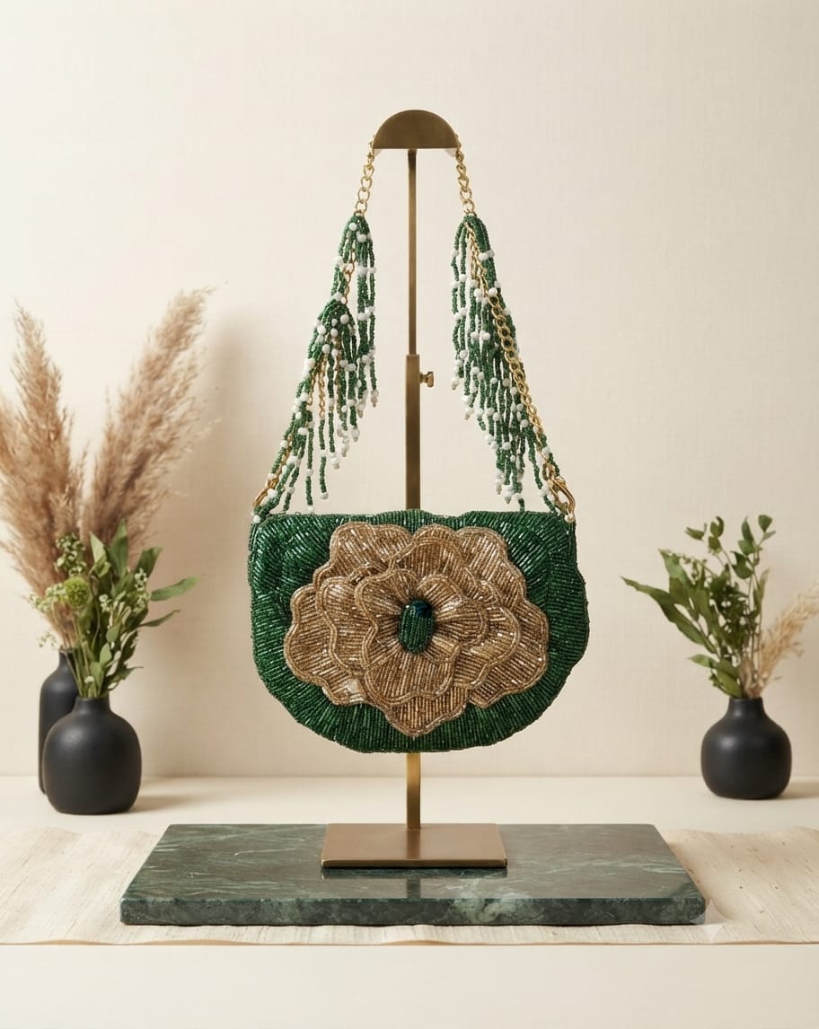Emerald Bloom Flap Bag