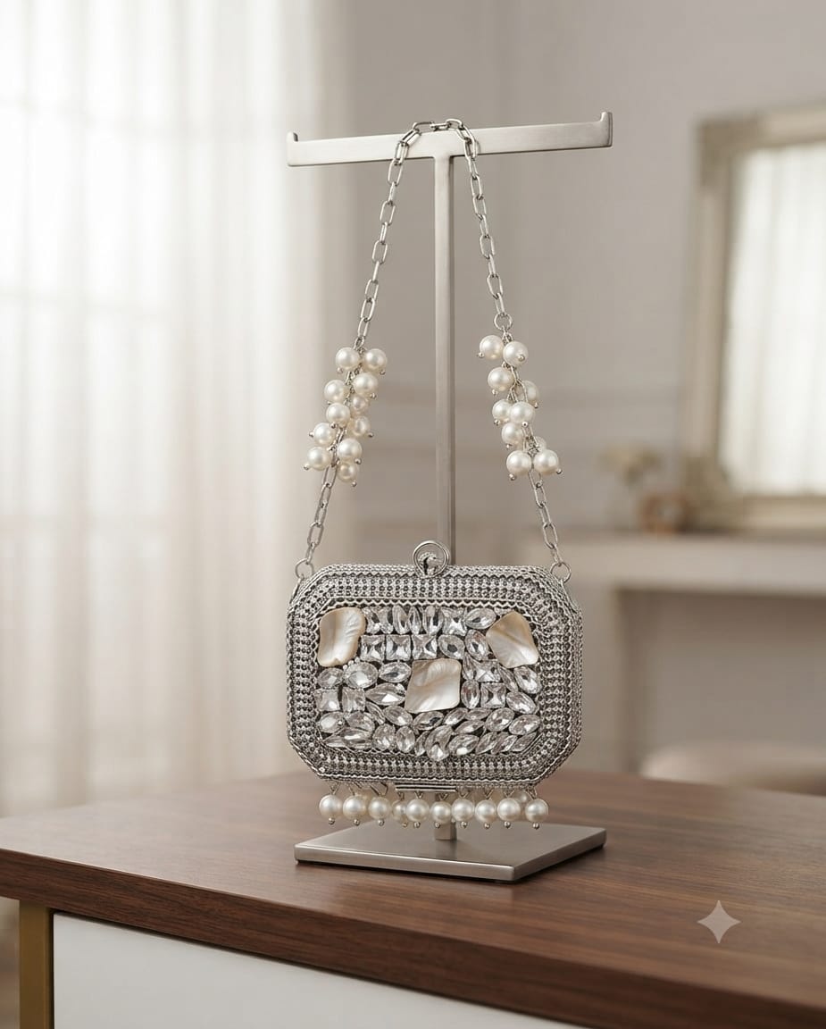 Pearl Luxe Metal Clutch