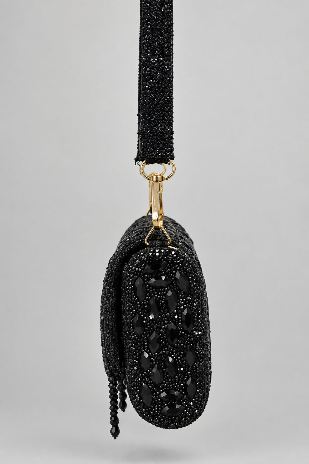 Noir Crystal Fringe Bag