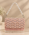 Blush Chevron Pearl Fringe Clutch