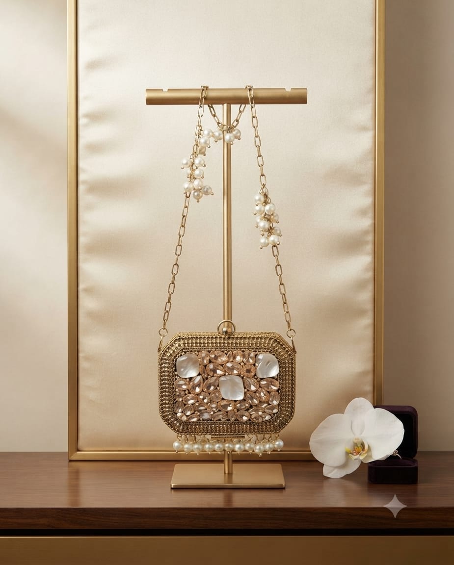 Pearl Luxe Metal Clutch