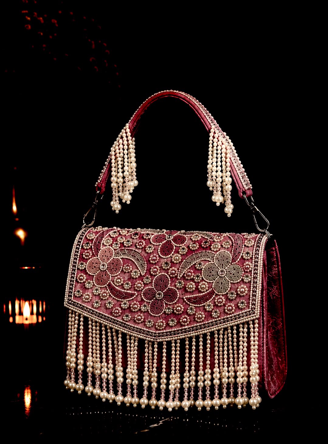 ROSÉ PEARL EMBROIDERED SHOULDER BAG